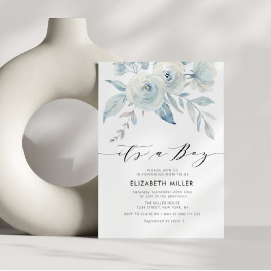 boho dusty blue baby shower-uitnodiging kaart