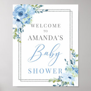 Boho dusty blue baby shower welkomstbord poster