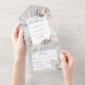 Boho Dusty Blue Beach Rustic Dinner All In One Uitnodiging (Afscheurbaar)