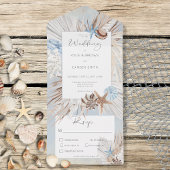 Boho Dusty Blue Beach Rustic Dinner All In One Uitnodiging
