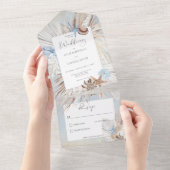 Boho Dusty Blue Beach Rustic No Dinner All In One Uitnodiging (Afscheurbaar)