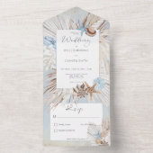 Boho Dusty Blue Beach Rustic No Dinner All In One Uitnodiging (Binnen)