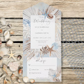 Boho Dusty Blue Beach Rustic No Dinner All In One Uitnodiging