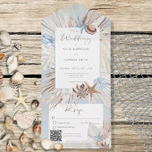 Boho Dusty Blue Beach Rustic QR Code All In One Uitnodiging
