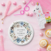 Boho Dusty Blue Beige Bloemen Krans Trouwen Papieren Bordje (Feest)