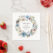 Boho Dusty Blue Beige Bloemen Krans Trouwen Servet (Insitu)