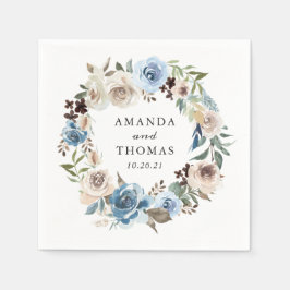 Boho Dusty Blue Beige Bloemen Krans Trouwen Servet