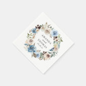Boho Dusty Blue Beige Bloemen Krans Trouwen Servet (Hoek)