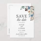 Boho Dusty Blue Beige Flower Wedding Save the Date Aankondigingskaart (Voorkant / Achterkant)