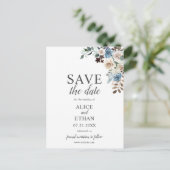 Boho Dusty Blue Beige Flower Wedding Save the Date Aankondigingskaart (Staand voorkant)
