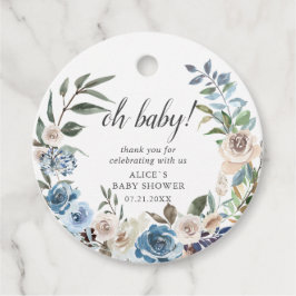 Boho Dusty Blue Beige Flowers Baby shower Bedankjes Labels