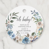 Boho Dusty Blue Beige Flowers Baby shower Bedankjes Labels (Achterkant)