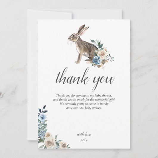 Boho Dusty Blue Beige Flowers Baby shower Bedankkaart (Voorkant)