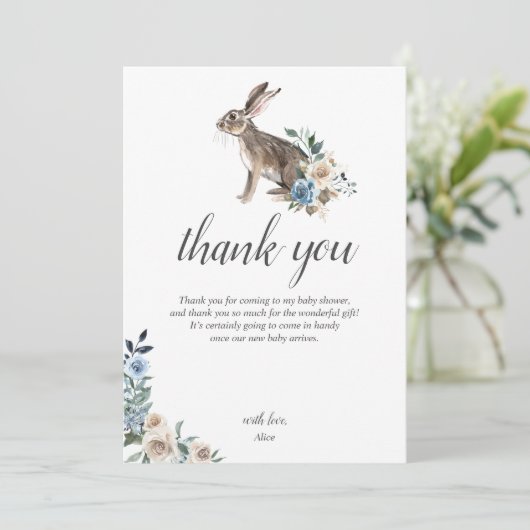 Boho Dusty Blue Beige Flowers Baby shower Bedankkaart (Staand voorkant)