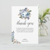 Boho Dusty Blue Beige Flowers Baptisme Bedankkaart (Staand voorkant)