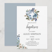 Boho Dusty Blue Beige Flowers Baptisme Kaart (Voorkant / Achterkant)