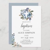 Boho Dusty Blue Beige Flowers Baptisme