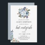 Boho Dusty Blue Beige Flowers Bat Mitzvah Kaart<br><div class="desc">Boho stoffige blauwe en beige neutrale bloemen met gedroogde bladeren.</div>