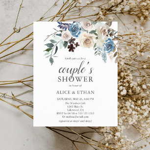 Boho Dusty Blue Beige Flowers Couples Shower