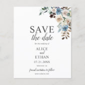 Boho Dusty Blue Beige Flowers Save the Date (Voorkant)