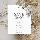 Boho Dusty Blue Beige Flowers Save the Date