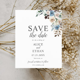 Boho Dusty Blue Beige Flowers Save the Date