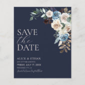 Boho Dusty Blue Beige Flowers Script Save the Date (Voorkant)