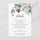 Boho Dusty Blue Beige Flowers Weddenschap Details Informatiekaartje (Voorkant)