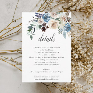 Boho Dusty Blue Beige Flowers Weddenschap Details Informatiekaartje