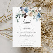 Boho Dusty Blue Beige Flowers Weddenschap Details Informatiekaartje