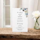 Boho Dusty Blue Beige Flowers Wedding Programme