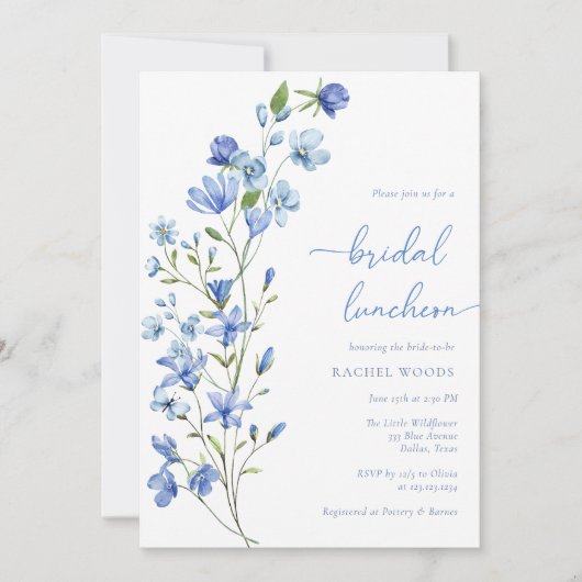 Boho Dusty Blue Bloemen Bruids Luncheon Kaart (Voorkant)