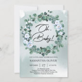 Boho Dusty blue bloemen diep groene eucalyptus Inv Kaart (Voorkant)