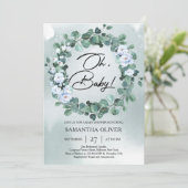 Boho Dusty blue bloemen diep groene eucalyptus Inv Kaart (Staand voorkant)