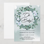 Boho Dusty blue bloemen diep groene eucalyptus Inv Kaart (Voorkant / Achterkant)