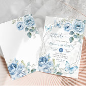 Boho Dusty Blue Bloemen Vlinder Verjaardag Kaart