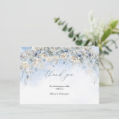 Boho dusty blue bloemen witte roodroos eucalyptus bedankkaart (Staand voorkant)