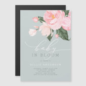 Boho Dusty Blue Blush Floral Baby in Bloom Shower Magnetische Uitnodiging (Voorkant / Achterkant)