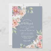 Boho Dusty Blue Blush Pink Floral Rustic Wedding Kaart (Voorkant)
