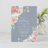 Boho Dusty Blue Blush Pink Floral Rustic Wedding Kaart (Staand voorkant)