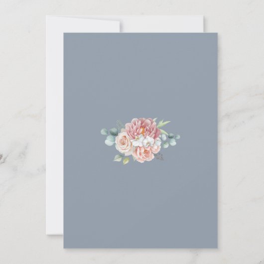 Boho Dusty Blue Blush Pink Floral Rustic Wedding Kaart (Achterkant)