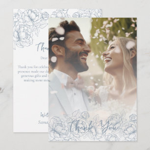 Boho Dusty Blue Botanical Elegant Foto Bedankkaart