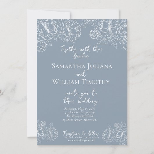 Boho Dusty Blue Botanical Floral Modern Wedding Kaart (Voorkant)