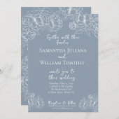 Boho Dusty Blue Botanical Floral Modern Wedding Kaart (Voorkant / Achterkant)