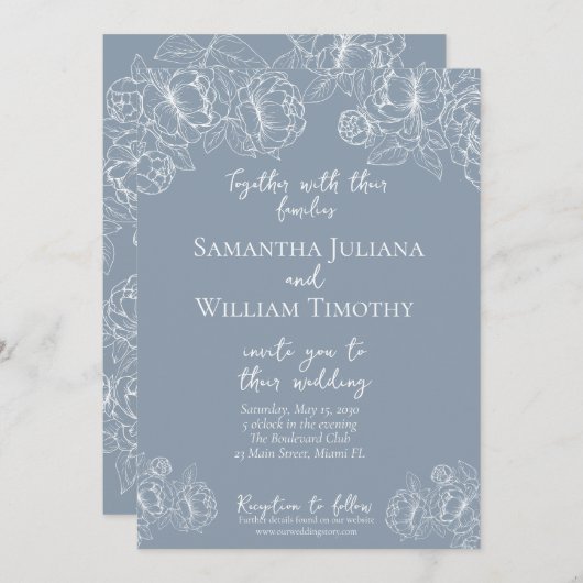 Boho Dusty Blue Botanical Floral Modern Wedding Kaart (Voorkant / Achterkant)