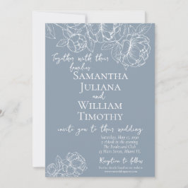 Boho Dusty Blue Botanical Floral Modern Wedding Kaart