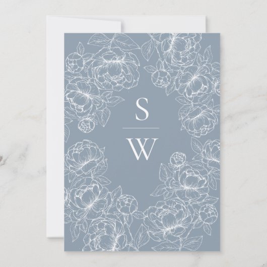 Boho Dusty Blue Botanical Floral Modern Wedding Kaart (Achterkant)