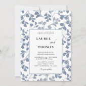 Boho Dusty Blue Botanical Leaf Wedding Invitation Kaart (Voorkant)