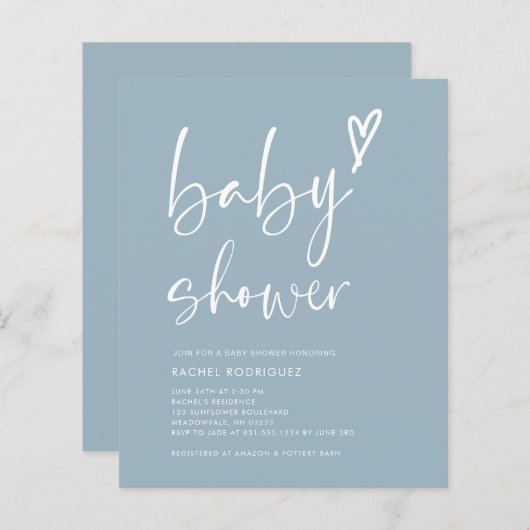 Boho Dusty Blue Boy Baby shower Uitnodiging (Voorkant / Achterkant)