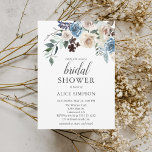 Boho Dusty Blue Bridal Shower Kaart<br><div class="desc">Boho-vrijgezellenfeest is voorzien van stoffige blauwe en neutrale beige bloemen met gedroogde bladeren.</div>